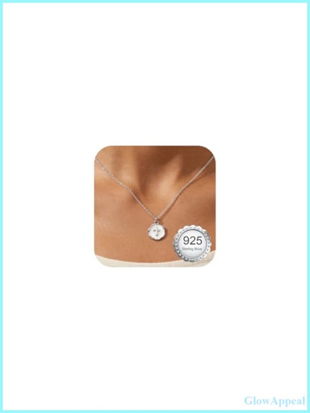 925 Sterling Silver Cross Necklace Platinum-Plated Pendant